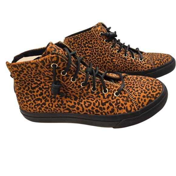 Sperry X Rebecca Minkoff Leather Leopard Print High-Top Sneakers NIB Womens 7.5 - Picture 1 of 12
